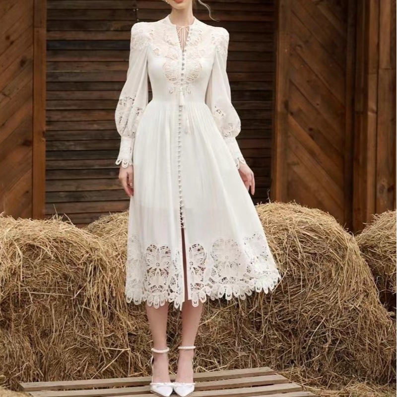 Design Embroidery Hollowed Long Dress Lantern Sleeves Long Womens Holiday Dress | eBay Design Embroidery Hollowed Long Dress Lantern Sleeves Long Womens Holiday Dress | eBay