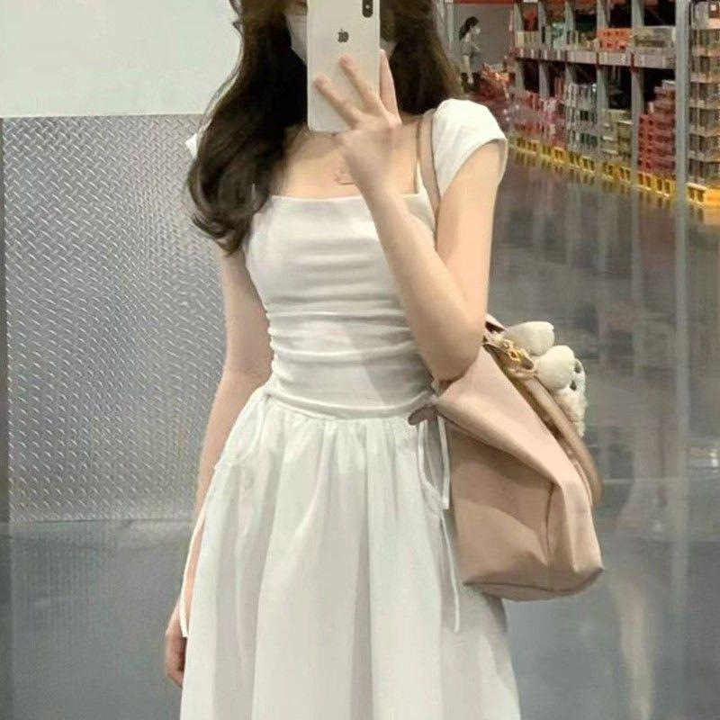白色连衣裙夏季女装2024新款法式高级感气质长裙收腰显瘦仙女裙子