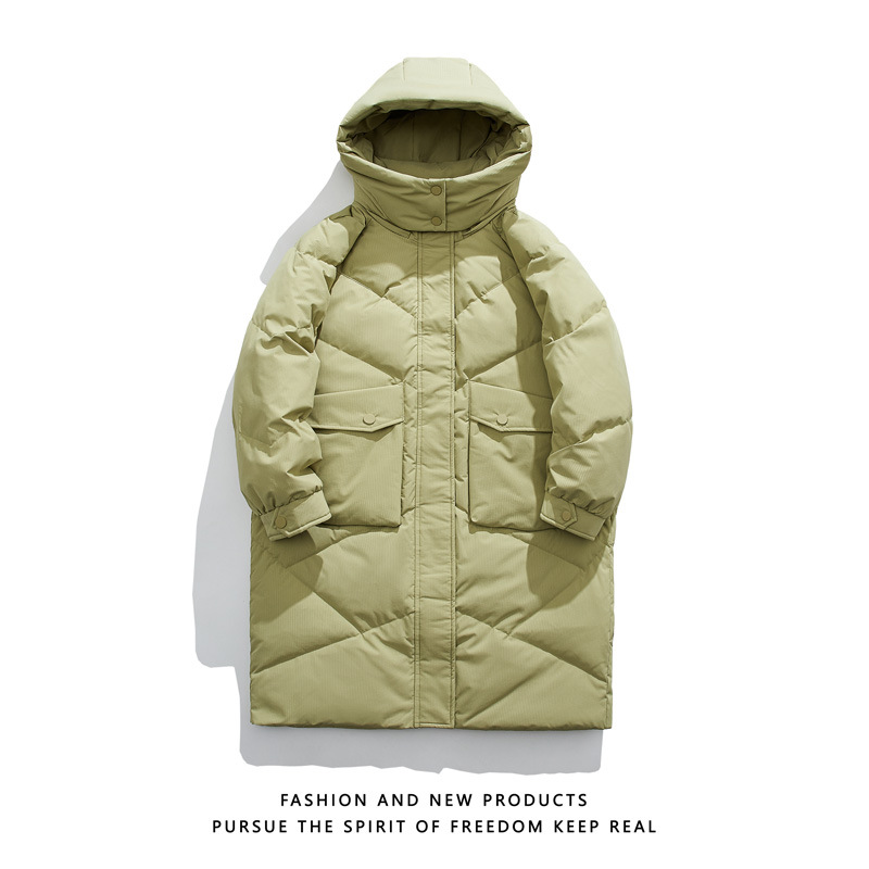 Chaqueta de Plumón Larga con Capucha 90% Plumón de Pato Blanco Cuello Desmontable para Uso Diario