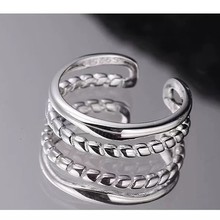 精致S925纯银编织双层弧度链条开口戒指韩版简约光面指环时尚手饰