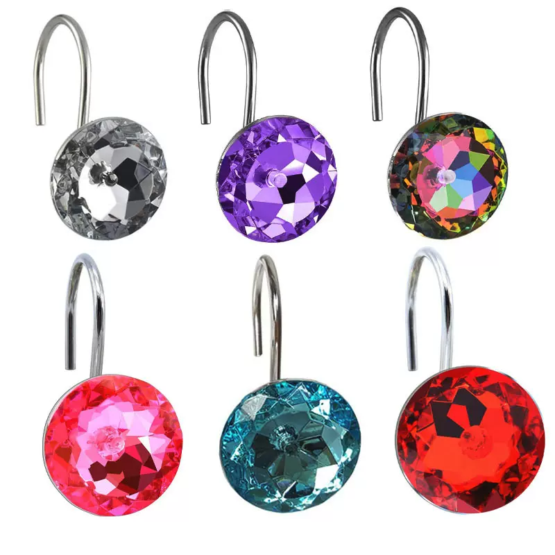 亚克力浴帘环圆形浴帘挂钩 多色可选12只装金属挂钩S型窗帘挂环