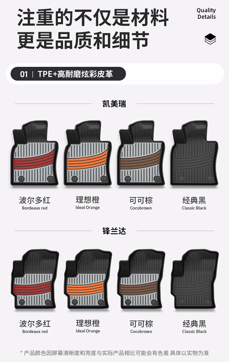 Toyota Prado Camry Highlander Avalon Rongfang Platinum 7 3X Special Colorful Tpe Car Floor Mats