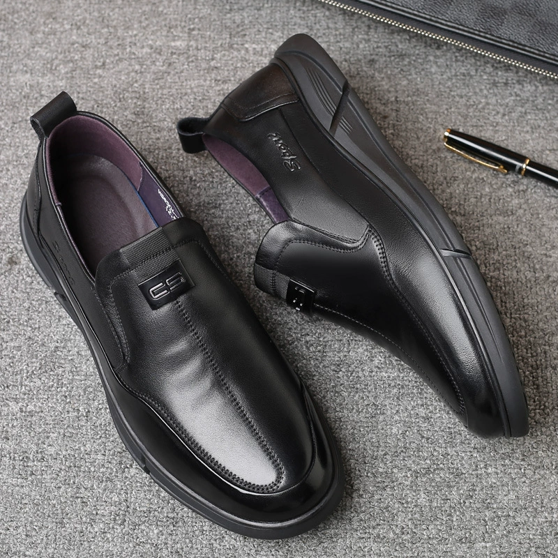 Мужская обувь из воловьей кожи первого слоя, деловая Повседневная Деловая повседневная обувь без шнуровки из натуральной кожи среднего и пожилого возраста, мягкий верх, нескользящая мужская обувь на мягкой подошве