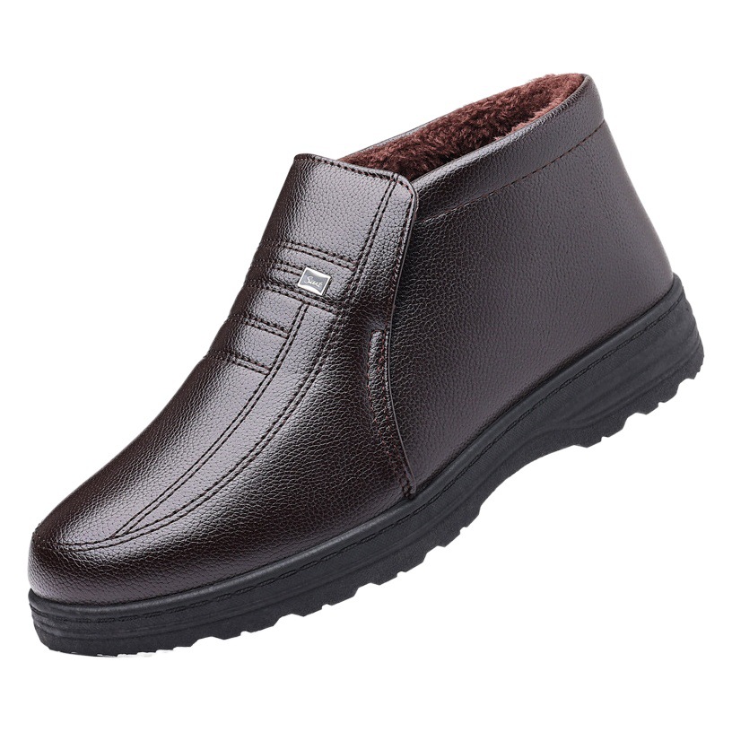 Invierno cálido forro polar antideslizante de los hombres casuales de alta superior zapatos acolchados de algodón zapatos de los ancianos de algodón acolchado zapatos de los hombres de cuero de los hombres de algodón acolchado para los ancianos