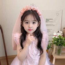 2025新款儿童公主裙头纱女童蝴蝶结皇冠发饰公主高端大气生日发夹
