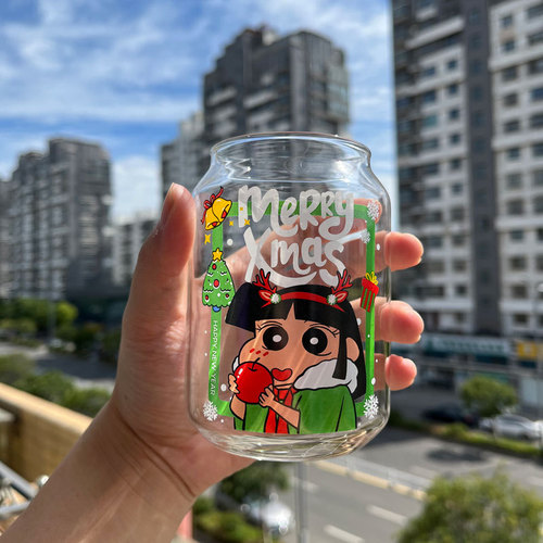 Christmas Water Cup Transparent Glass Cup Couple Cup Student Water Cup Straw Cup Home Milk Cup Christmas Gift