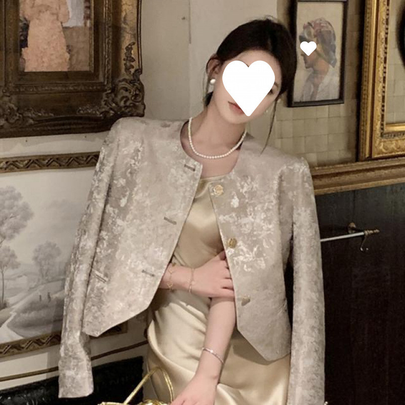 高級お姉さんツーピーススカート、フェミニンな小香風ジャカードジャケット、女性用アセテートサテンロングサスペンダードレス|undefined