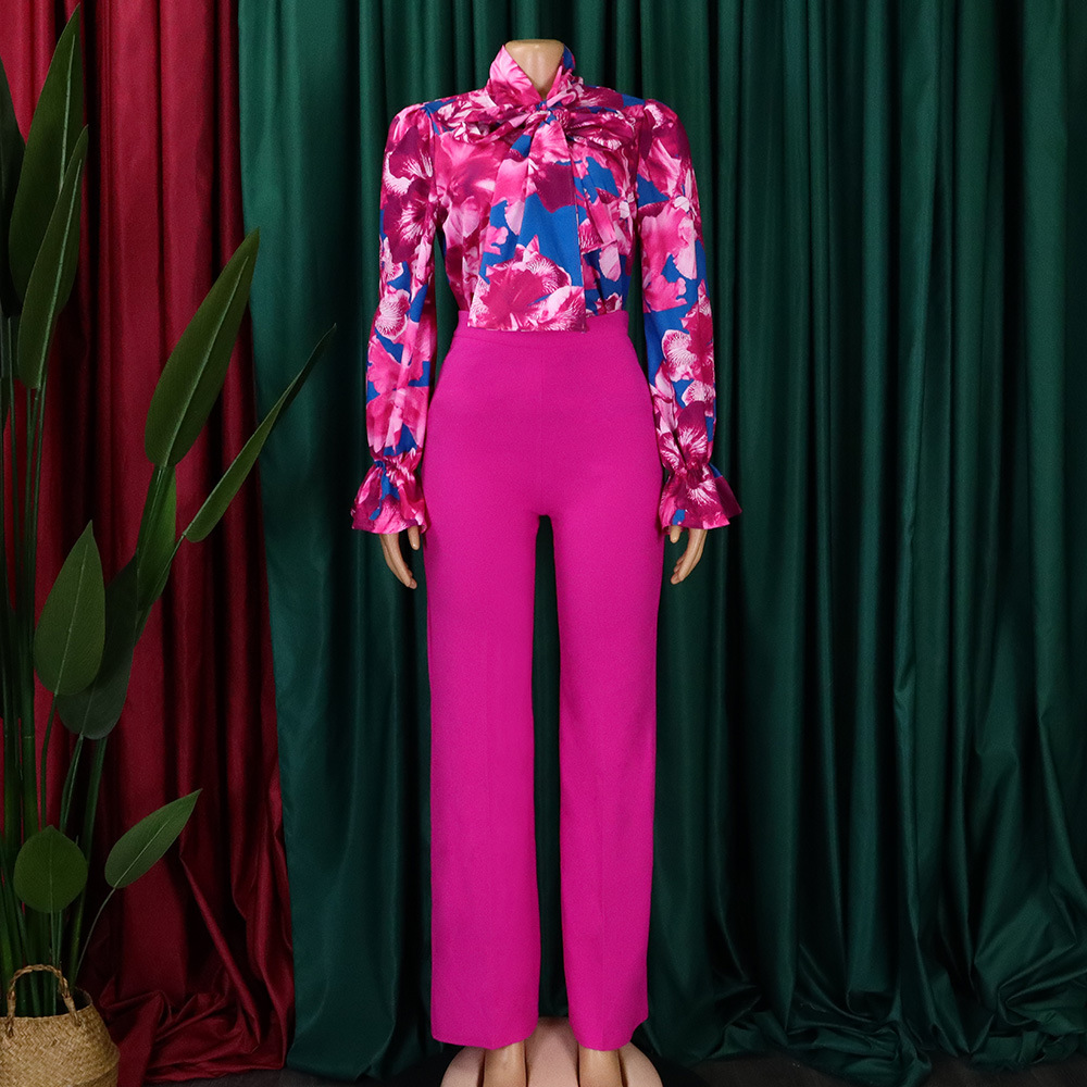 camicie a maniche lunghe stampate casual di grandi dimensioni e pantaloni a gamba larga set due pezzi transfrontalieri_voghion.com