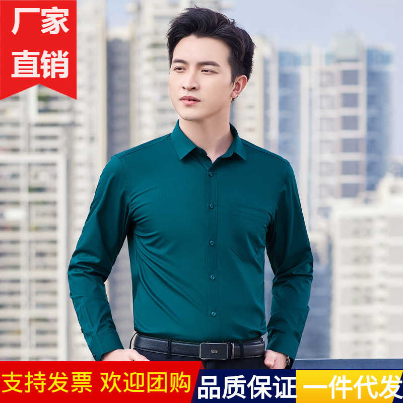 Spring and Summer Fashion White Shirt Men's Long-sleeved Non-ironing Slim-fit Business Work Clothes Handsome Professional Dress Shirt Men's Work Wear