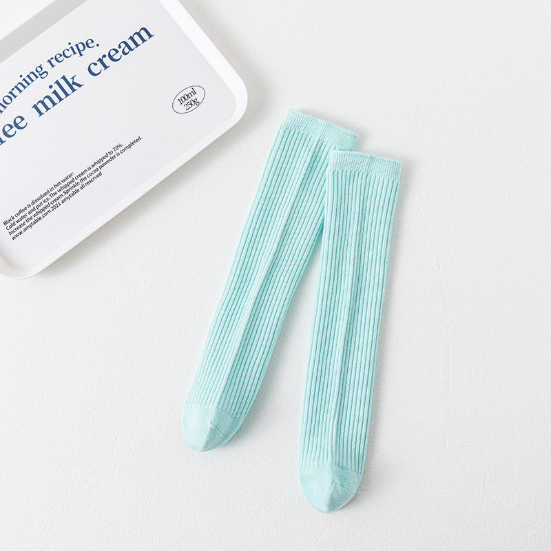 Calcetines de baile infantiles de colores brillantes, calcetines largos de color sólido para niños y niñas, calcetines hasta la pantorrilla de doble aguja, calcetines largos rectos al por mayor.