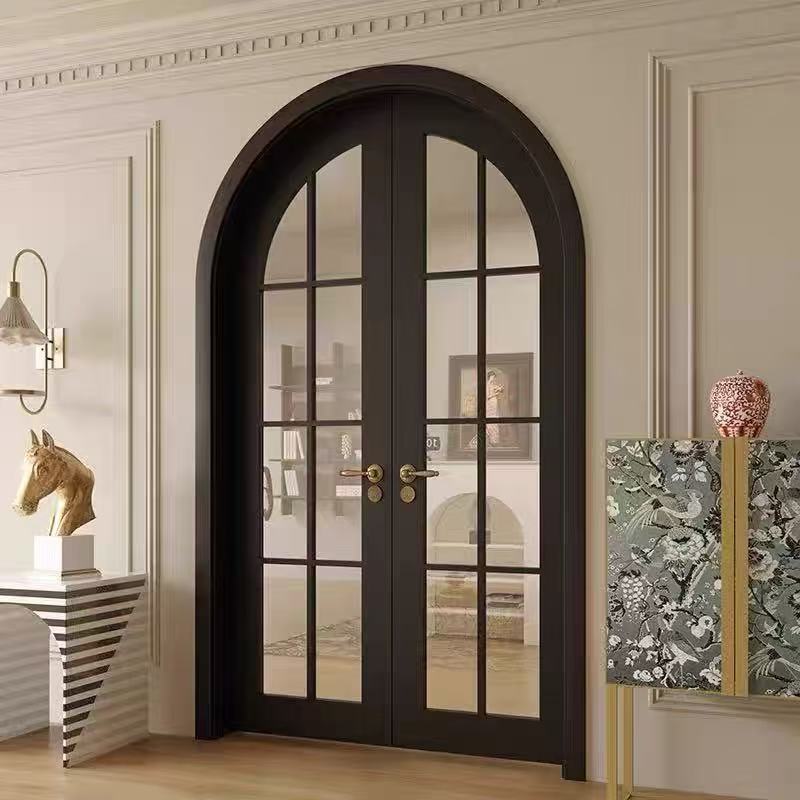 法式复古风铁艺烤漆双开门黑色圆弧形拱形对开门店铺门服装店铁门