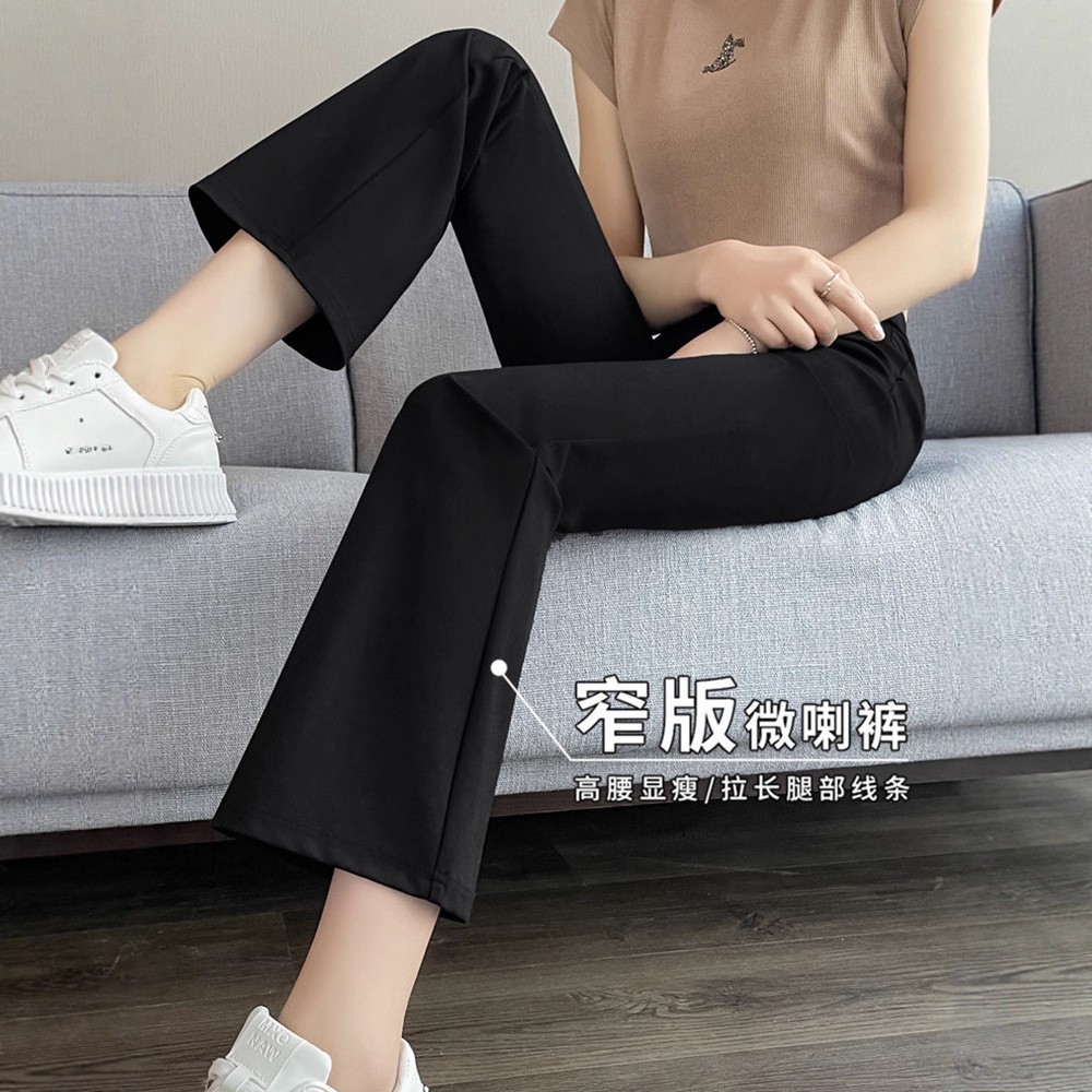仿牛仔喇叭裤女秋冬加绒高腰垂坠感窄版休闲裤弹力显瘦马蹄微喇裤
