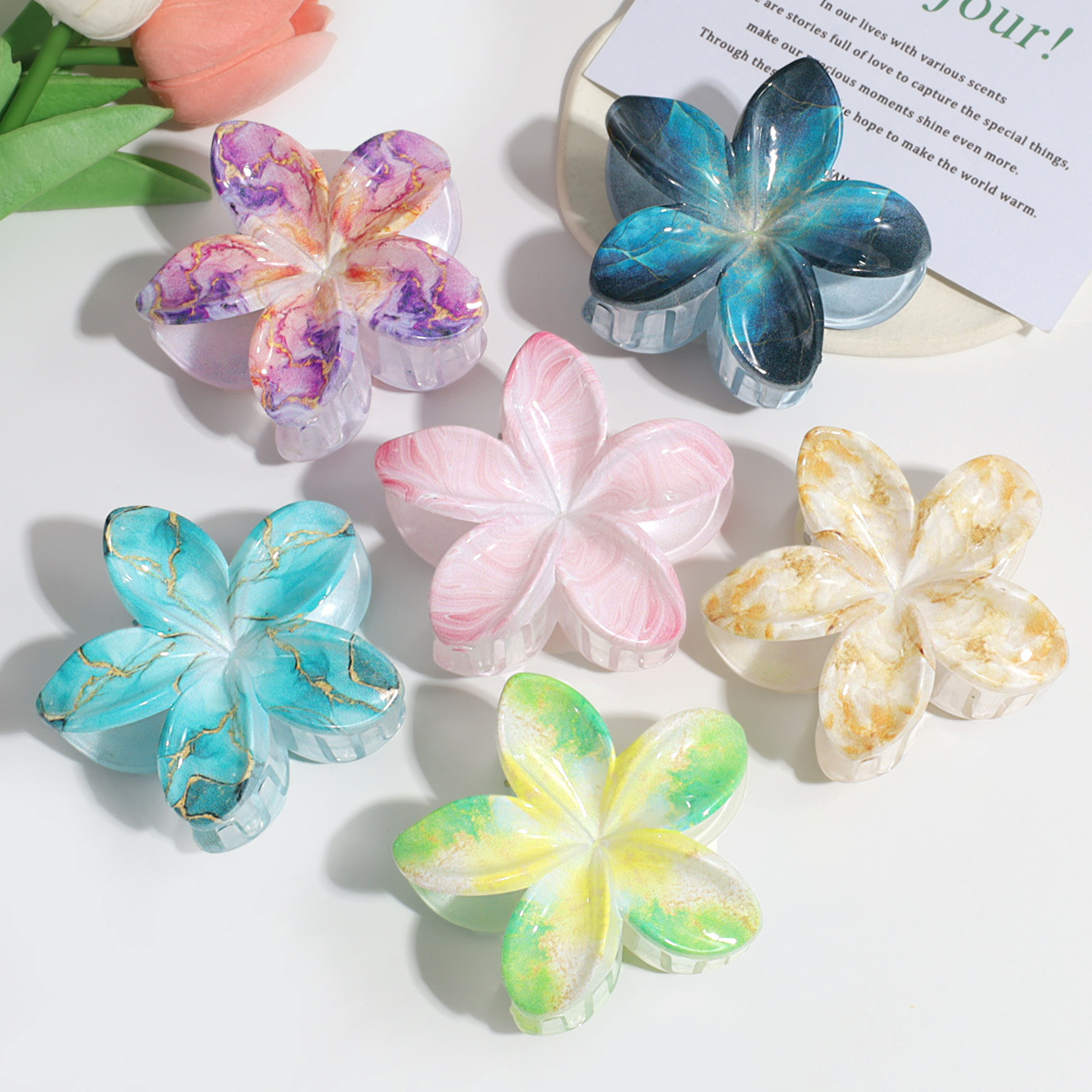 58g Weight Hair Claws Hair Accessories Type 1 Piece Quantity Daily Occasion Plastic Material Plumeria Pattern Women's Gender Sweet Style Sweet Women's Plumeria Plastic Hair Claws 3