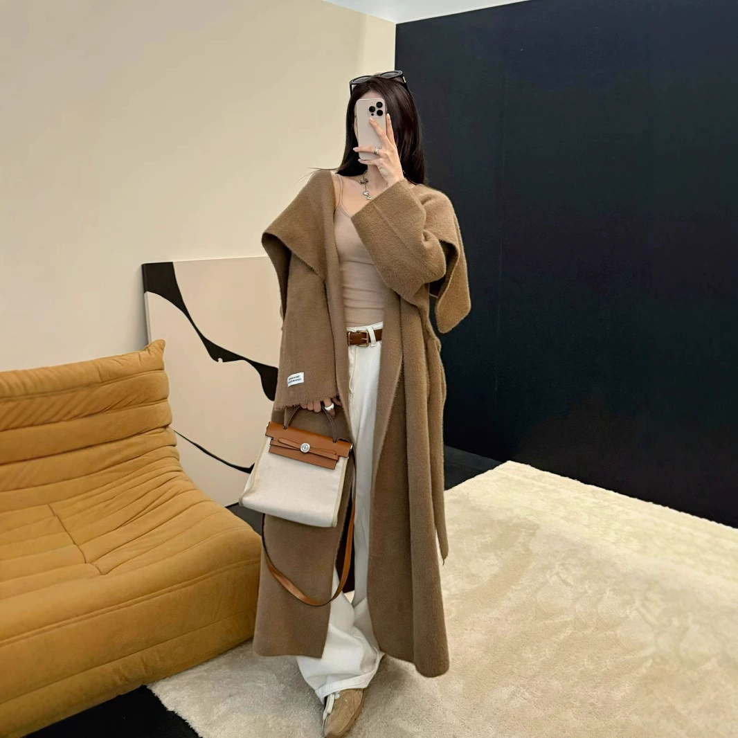 Осенний и зимний свитер с отворотом куртка длинная женская свободная ленивая имитация норковой шерсти вязаный кардиган толстый халат пальто