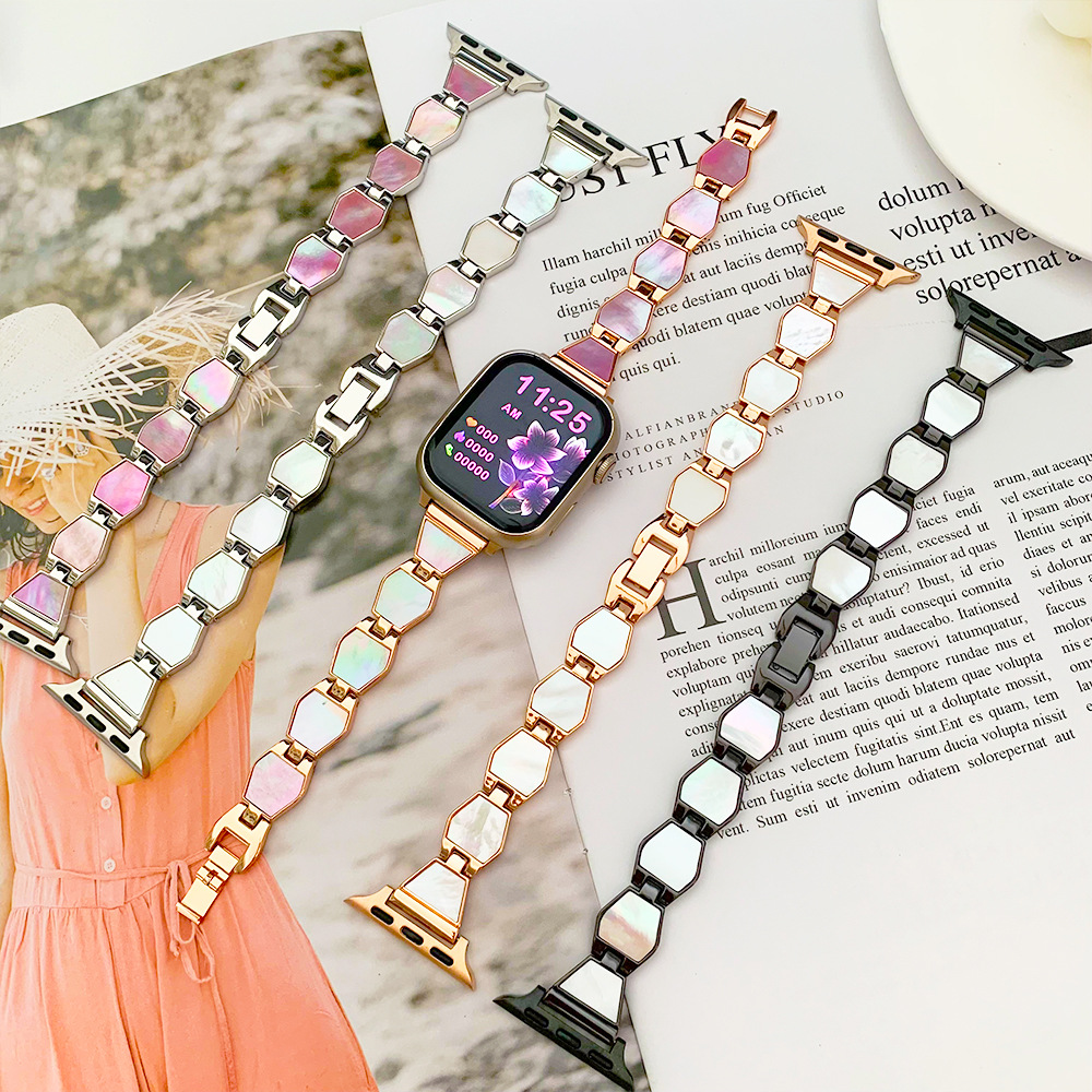 Applicable Applewatch8 Strap Metal Shell Apple iwatchs9 Watch Strap 7654 Generation Female Niche Se2