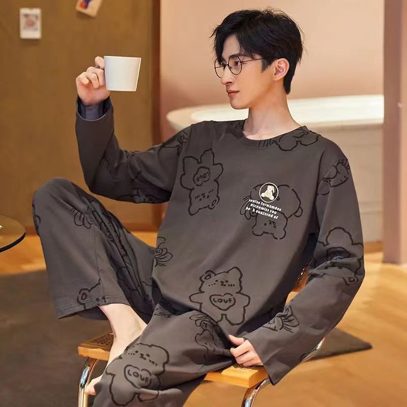 2026 pijamas de manga larga para hombres primavera y otoño simple chaqueta casual juvenil invierno set de ropa de hogar se puede usar para el comercio exterior