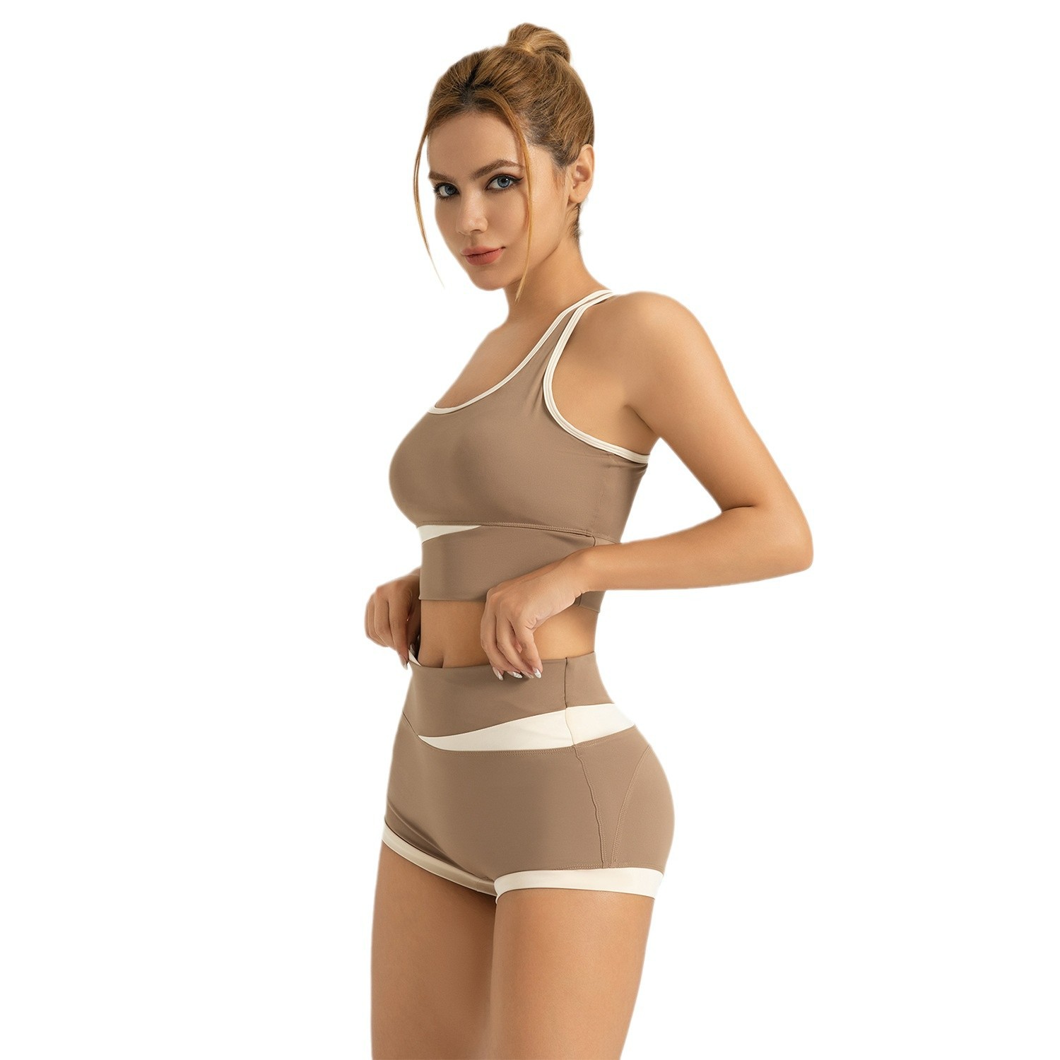 Juyi Tang zona transfronteriza set de yoga sin rastros desnudos estilo de moda de belleza de espalda para correr set de fitness para mujeres