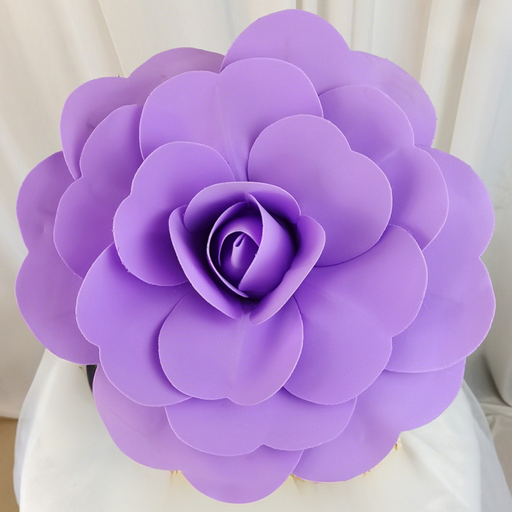 Decoración de pared con flores artificiales grandes con rosas de PE de base plana para escaparates, bodas, eventos, artesanías a gran escala y paisajismo de escaparates.