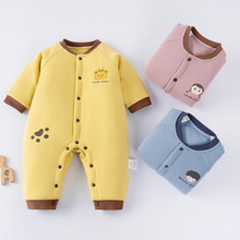 婴儿秋冬保暖连体衣夹棉加厚新生儿水洗棉140克男宝女宝棉衣