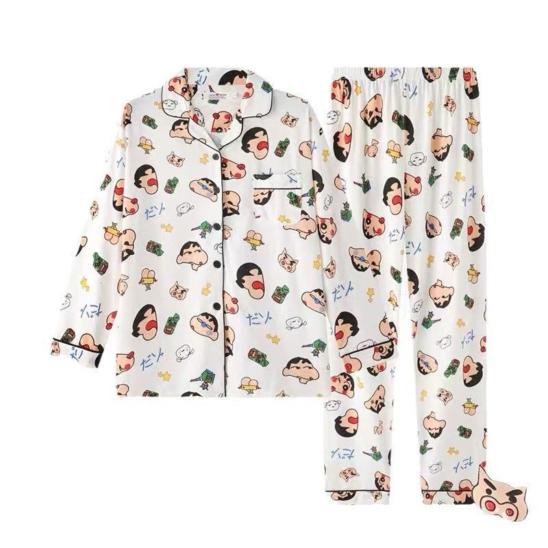 Algodón al por mayor transfronterizo otoño y invierno 180 gramos con solapa pajamas caseros cardigans pantalones de manga larga lindos sueltos