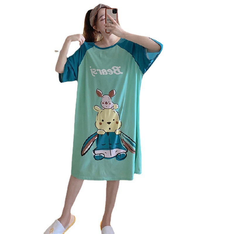 Venta caliente de Oriente Medio varios camisones de manga corta de verano Pijamas de estilo coreano del sudeste asiático Vestido de manga corta de verano para mujer Ropa suelta para el hogar
