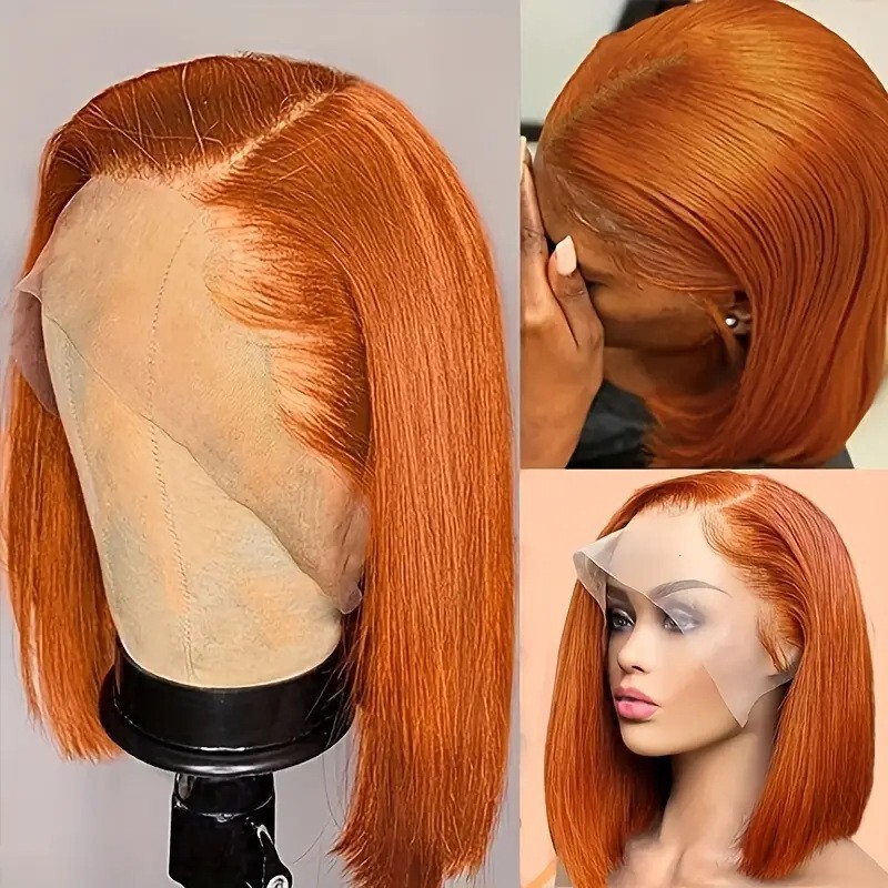 Cross-border European and American women's fashionable and cute bob wigs, front lace short straight hair wigs, synthetic fiber headgear Cross-border European and American women's fashionable and cute bob wigs, front lace short straight hair wigs, synthetic fiber headgear