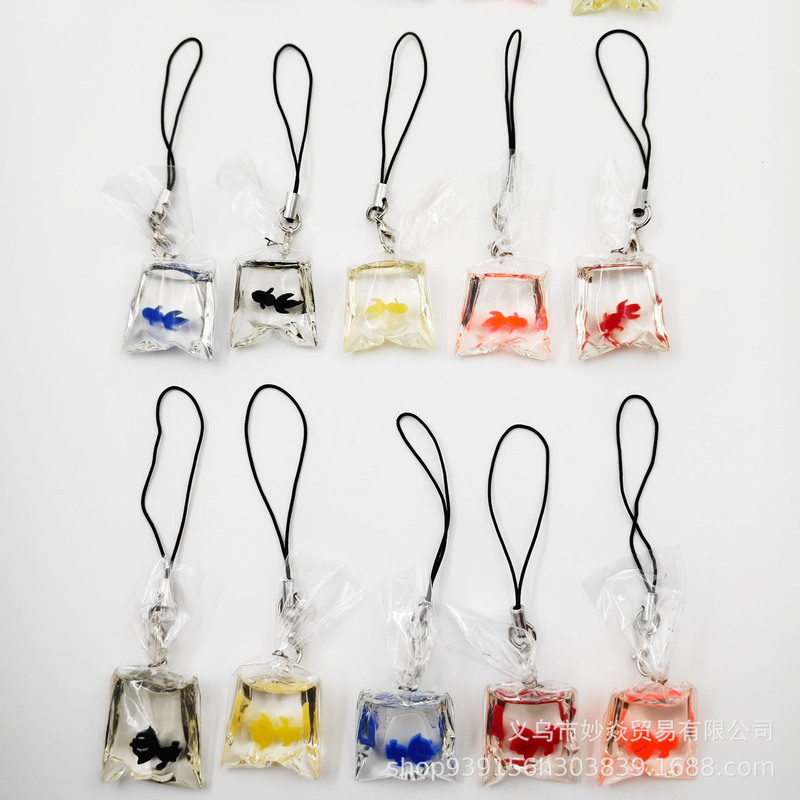 Amazon popular fashion creative transparent candy bag goldfish keychain personalized carp resin pendant accessories