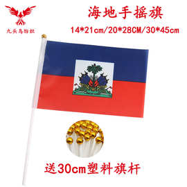 14*21CM海地手摇旗含30cm塑料杆8号涤纶旗帜