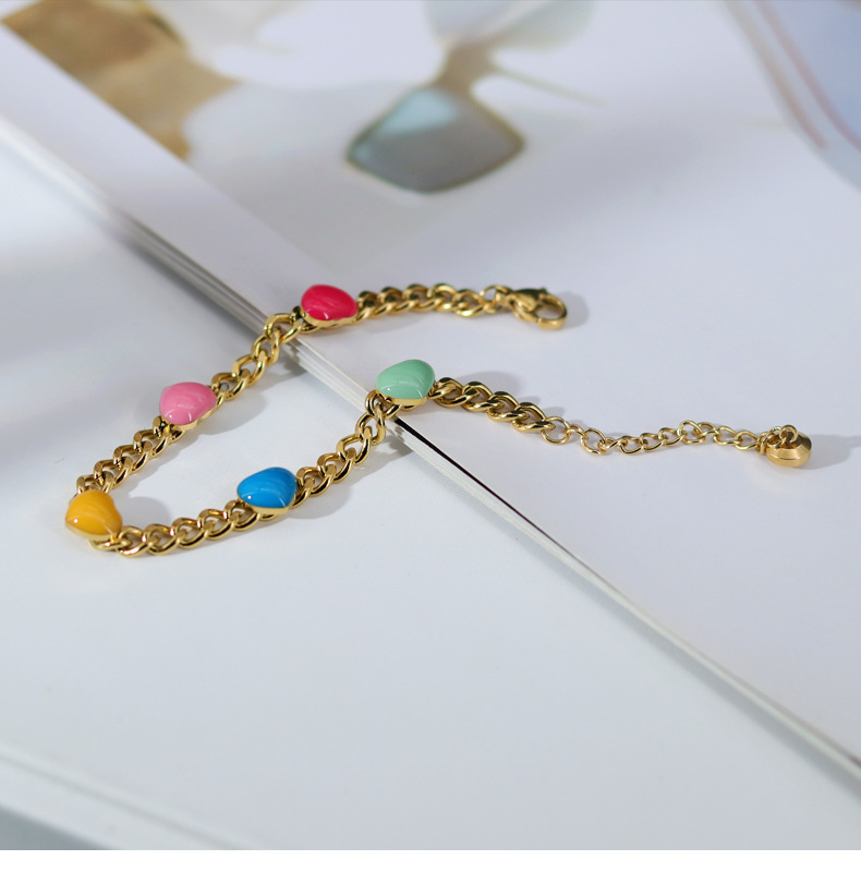 304 Stainless Steel Pendant Material Fashion Heart Shape 304 Stainless Steel 18K Gold Plated Enamel Stainless Steel Bracelets In Bulk