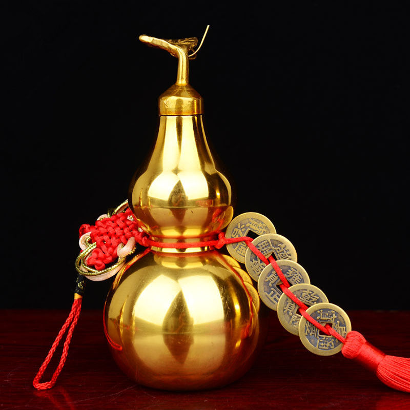 Copper gourd Opening the cover hollow Cinnabar Pure copper Decoration Eight trigrams Five emperors' money Close the door Door Pendant Arts and Crafts