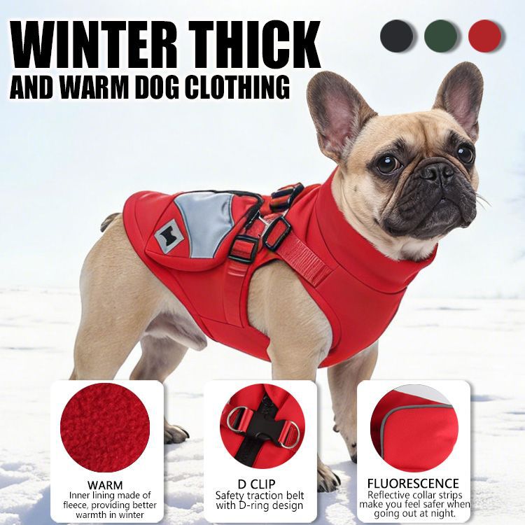 Giacca invernale per cani con pettorina integrata – Cappotto antivento foderato in pile per cani di piccola e media taglia_voghion.com
