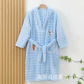 珊瑚绒儿童浴袍连帽吸水速干浴衣泡泡绒睡袍加厚家居服抗菌浴巾
