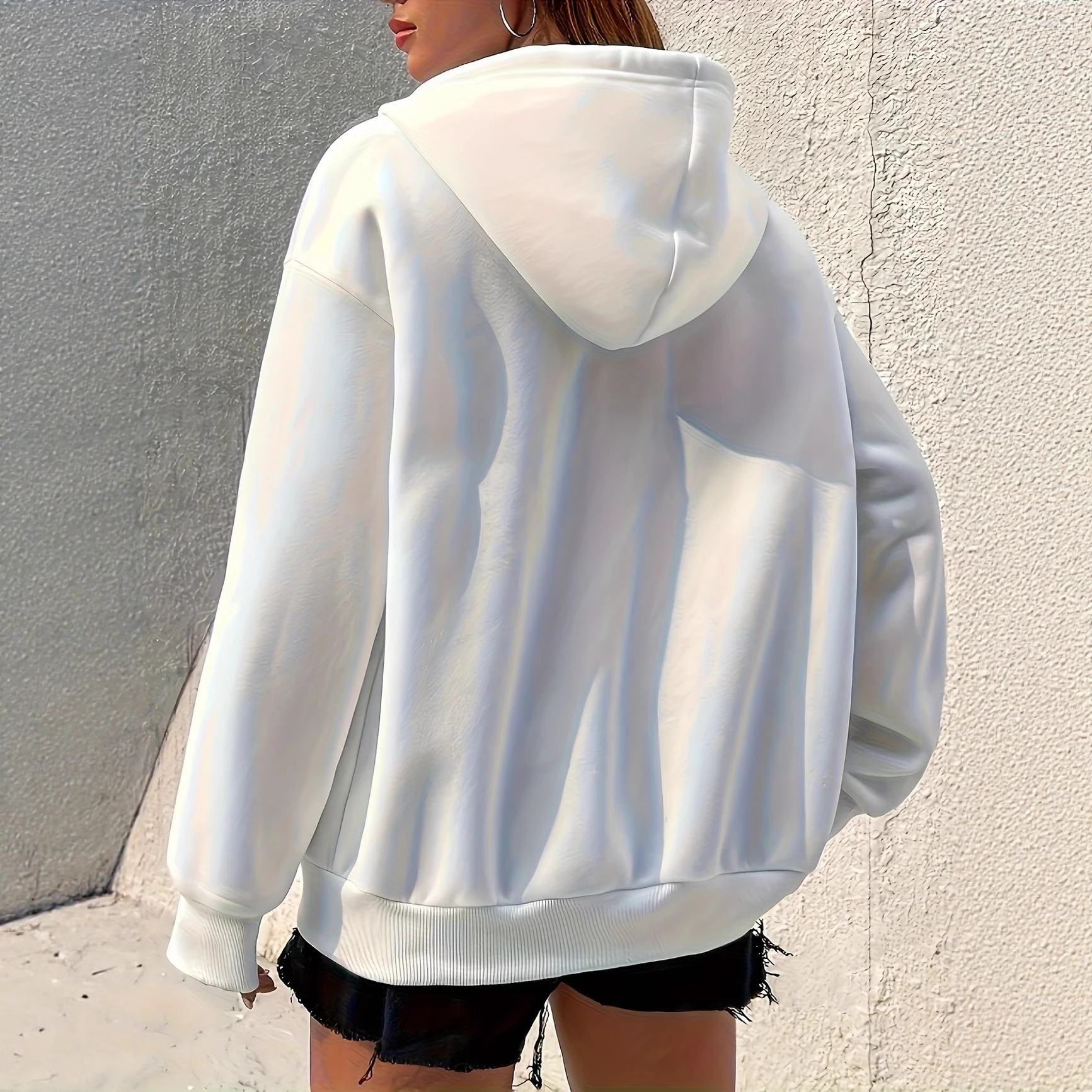 Women's Clothing Casual Long Sleeved Hooded Cardigan Jacket Zip Up Loose Fashion Letter Print Sweatshirt_ecoleips.com