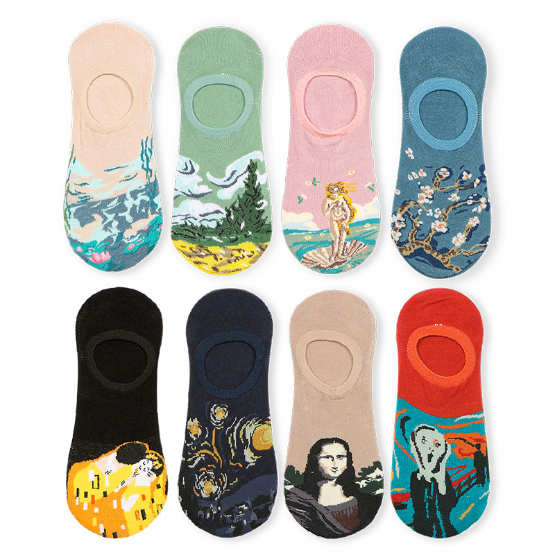 2025d Trendy Brand Same Style New Cotton Oil Boat Women's Socks Van Gogh Painting_voghion.com