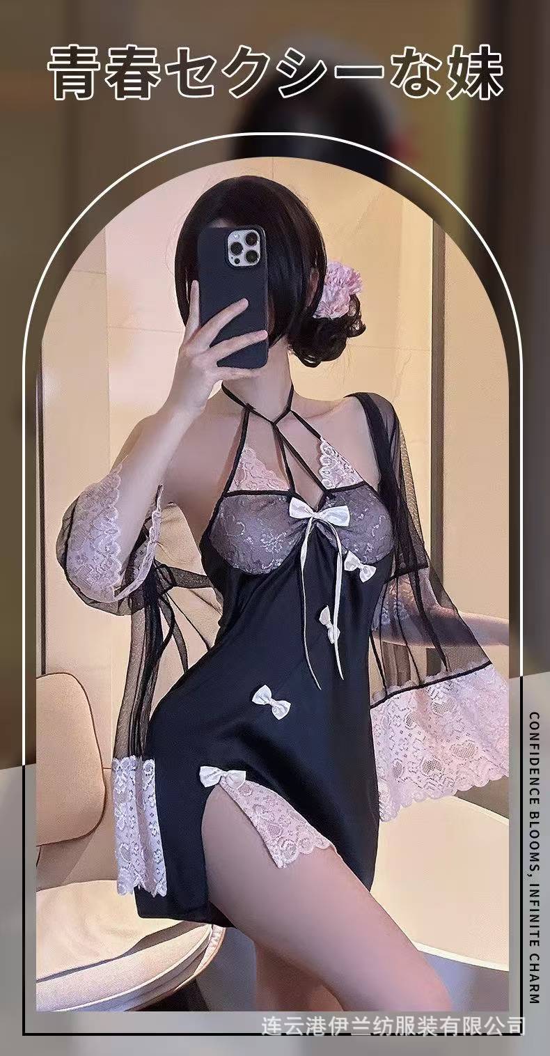Lace Babydoll Lingerie Set with Robe, Slip Dress and Panties, One Size — detail image 2
