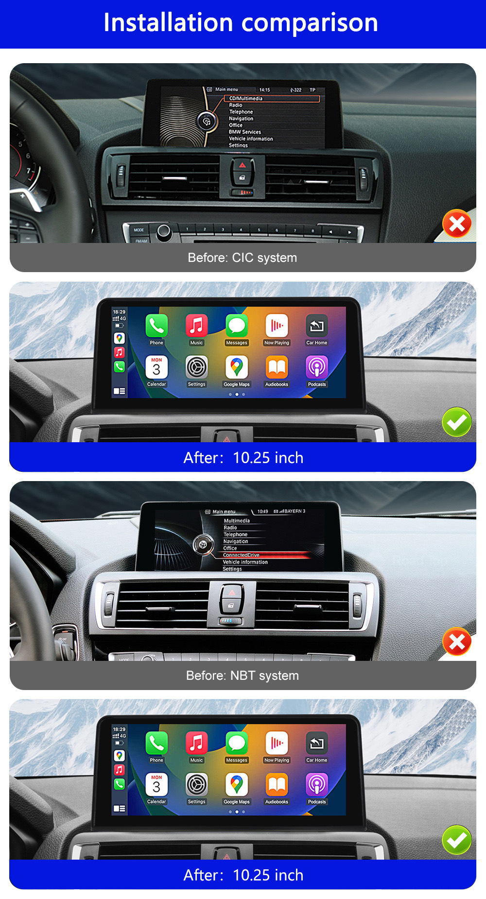 10.25'' Car Multimedia Display for Bmw 1/2 Series Nbt System Bluetooth Wireless Carplay