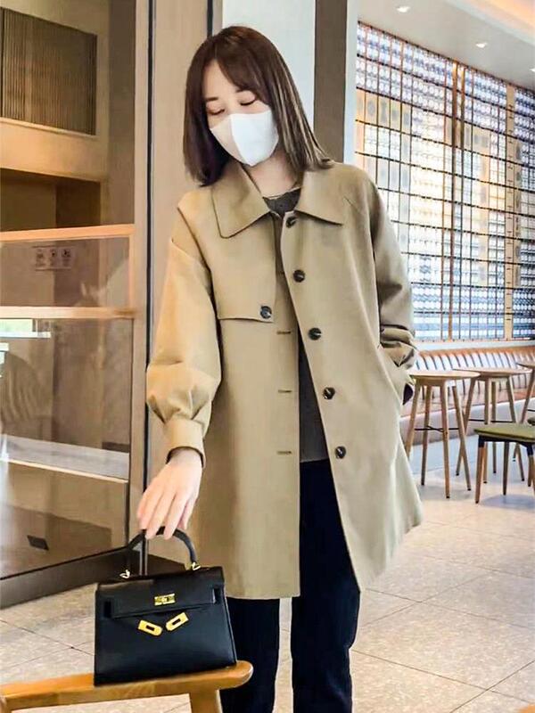 中长款高级感风衣女春秋季新款韩版宽松百搭气质卡其色大衣外套女|undefined