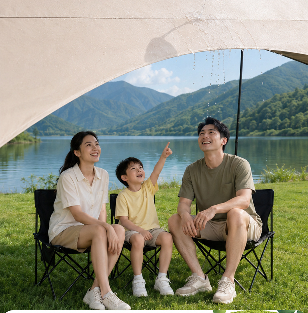 Hexagonal Canopy with Thickened Black Vinyl, New Quick-Setup Camping Sunshade and Rainproof Dome Outdoor Sun Shelter