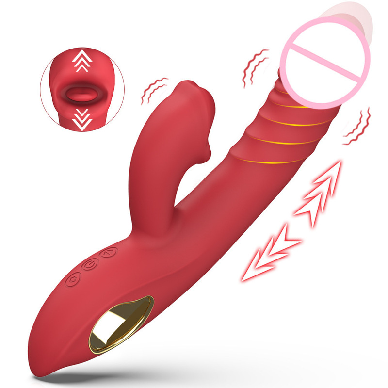 Emma Red Lip Telescopic Stick 10 Frequency Telescopic Automatic Bite Female Orgasm Masturbator Adult Sex Toys Wholesale