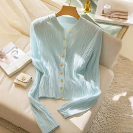 韩系慵懒小香风薄荷蓝色麻花针织衫女2025早春新款毛衣开衫外套