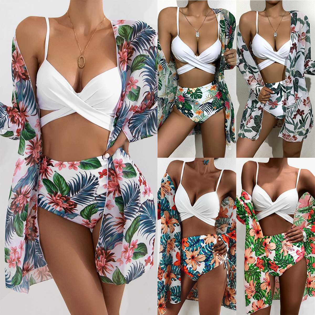 2022 new swimsuit Three Piece Bikini mesh split swimsuit women's Cross bikini_voghion.com