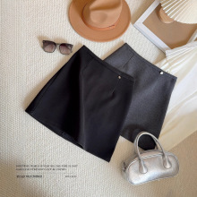 灰色毛呢半身裙女秋冬2025韩版高腰百搭紧身包臀短裙呢子一步裙子