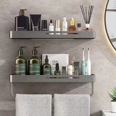 衛生間置物架免打孔槍灰雙層太空鋁廁所洗手間牆上壁掛式浴室收納