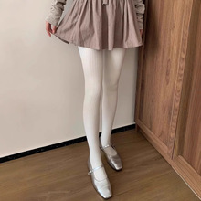 温柔日系灰色白色连裤袜女秋冬针织麻花条纹白丝袜加绒加厚打底裤