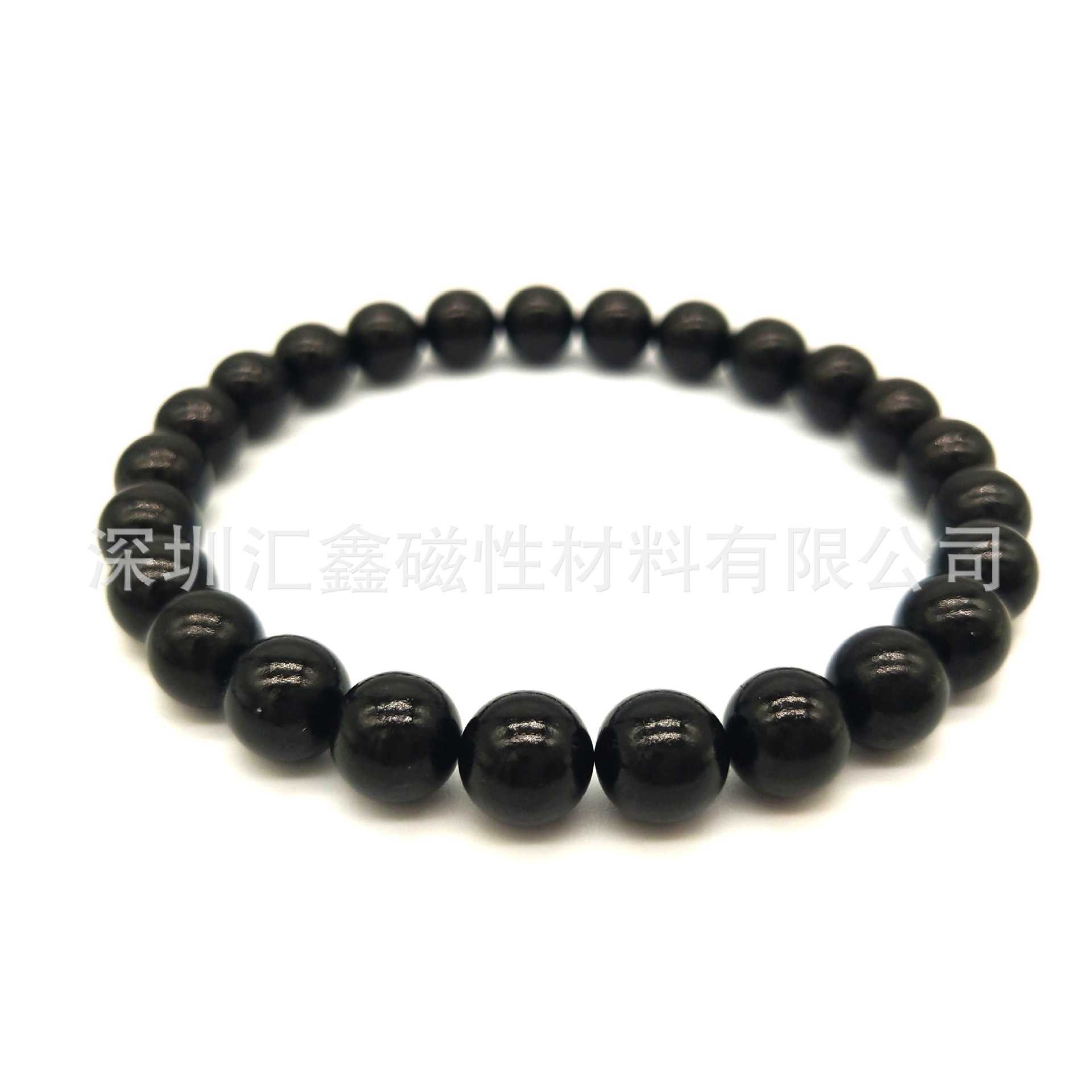 供应D8mm艾灸石男士稀土无绳项链 亮黑色磁灸石手链 磁能量石手链