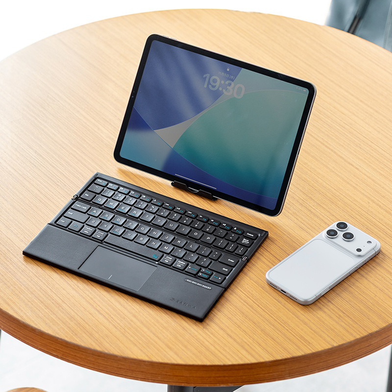 Japanese Sanwa Foldable Bluetooth Keyboard with Touchpad, Supports Simultaneous Connection to 3 Devices, Rechargeable Numeric Keypad, Portable Japanese Sanwa Foldable Bluetooth Keyboard with Touchpad, Supports Simultaneous Connection to 3 Devices, Rechargeable Numeric Keypad, Portable