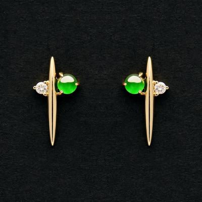 新中式精致耳饰天然翡翠时尚耳钉18K金镶钻碧玉新款硬玉配饰首饰|ms