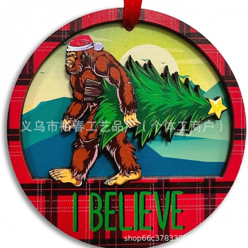 跨境新房乔迁礼物圣诞树挂件双层雕刻木质工艺品创意家居装饰礼品|undefined