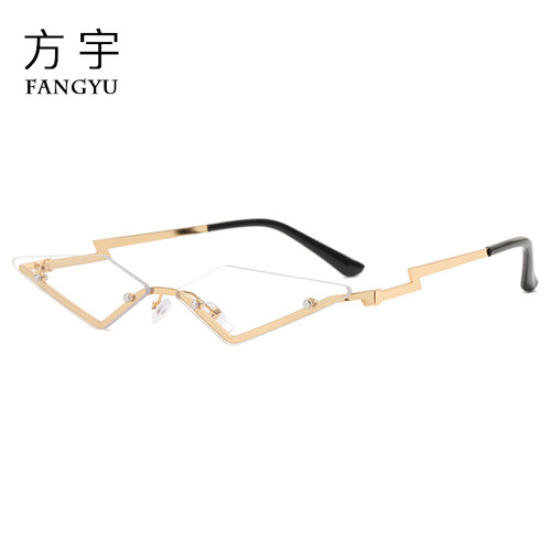 New Fashion Rimless Sunglasses European and American Personalized Triangular Metal Glasses Trendy Brand Sunglasses Factory Wholesale