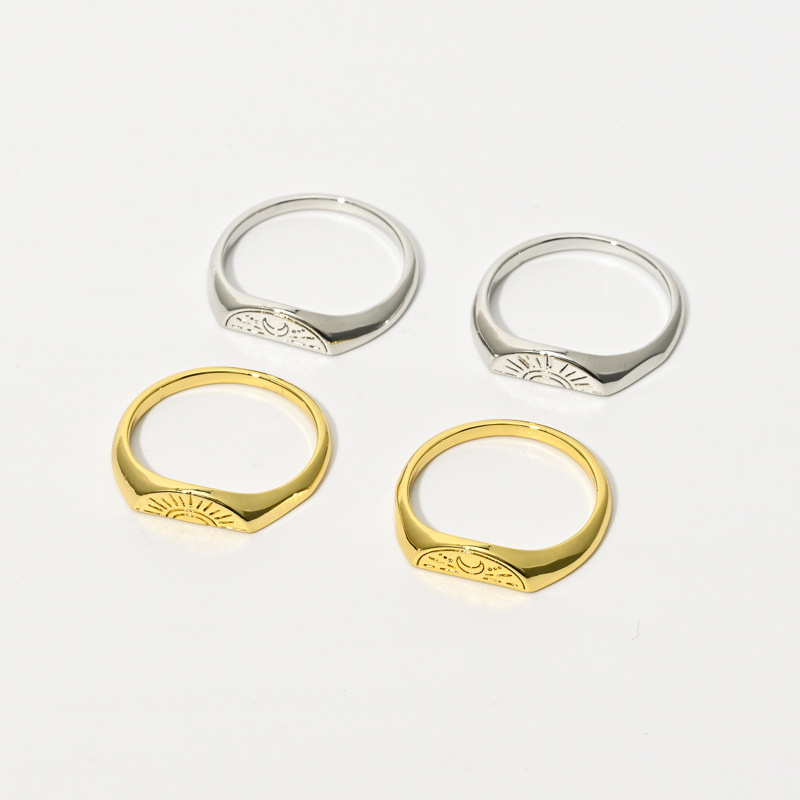 New Style Fashion Design Copper Plating 14K Real Gold Moon Sun Retro Ring